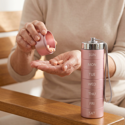 7 Day Travel Pill Organiser – Stackable Aluminium